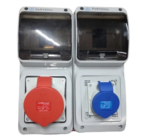 Industrial socket combination unit with IP65-rated enclosure for outdoor power distribution, featured in LNL Qatar and Saudi Arabia construction and workshop zones