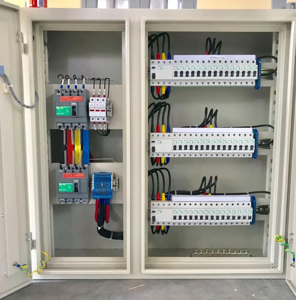 Lighting control distribution board with modular layout for automated and manual systems, featured in LNL Qatar and Saudi Arabia infrastructure projects